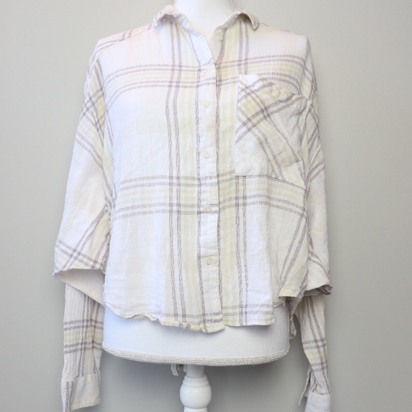 Free People Tops - Free People Plaid Dolman Sleeve Button Down
